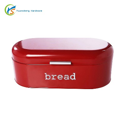 廠家定制Bread Bin翻蓋面包箱 鐵皮紅色復(fù)古橢圓面包盒 鐵面包箱