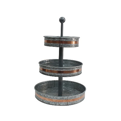 Outdoor Indoor Serveware Country Farmhouse Vintage Decor Rustic Galvanized Round Metal Stand 3 Tier Serving Tray