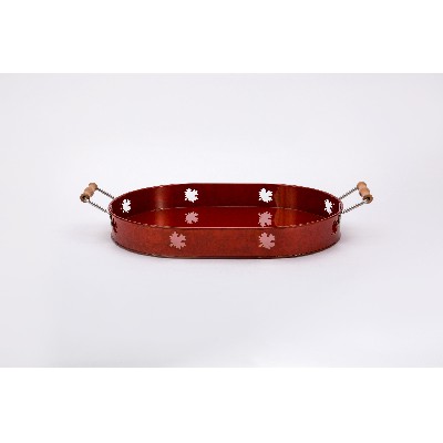 China manufacturers Oval wooden handle household metal serving tray