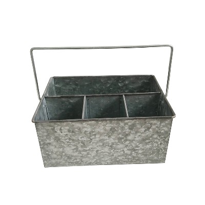 Galvanized Metal Carry Compartment utensil organizer caddy