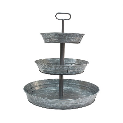 High quality galvanized Farmhouse Style Serving Tray 3-Tier Metal Tray With portable handle