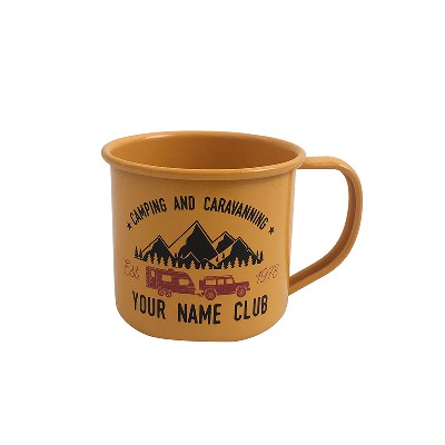 Yellow Outdoor indoor use custom printed Metal Enamel Coffee Mug