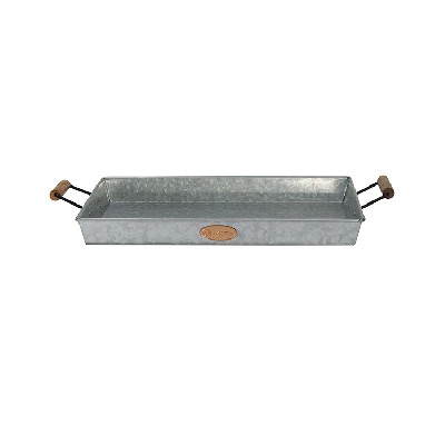 Galvanized Metal Serving Tray With wood handle