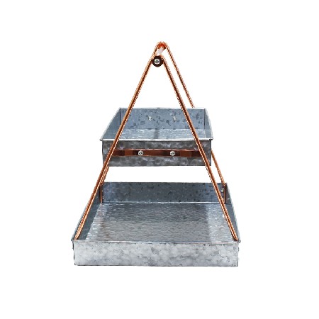 Rectangle metal 2 tier serving tray with copper rack