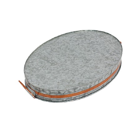 Galvanized metal Round kitchen serving tray with handles