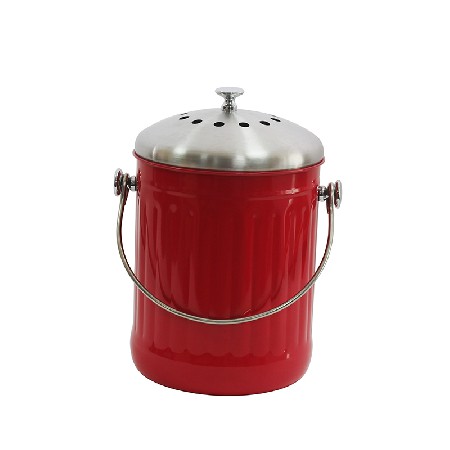 Red Stainless Steel 1.3 Gallon/5 Liter Indoor Countertop Composter Waste Pail compost kitchen bin