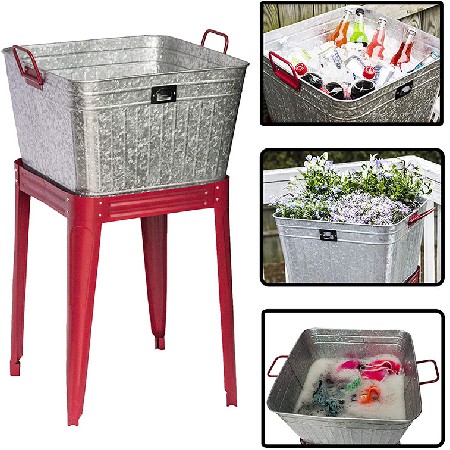 17 Gallon Metal Galvanized Party Cold Drink Beverage Tub With Stand