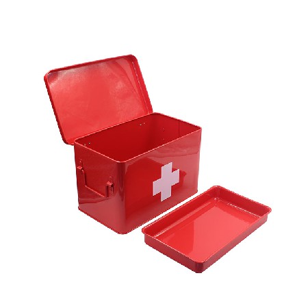 Galvanized Medicine Storage Box Metal First Aid Box with Side Handles