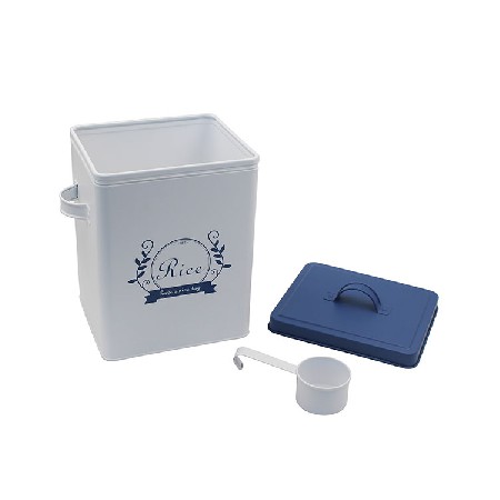 Square Galvanized Metal Iron Rice Storage Box with lid and Spoon