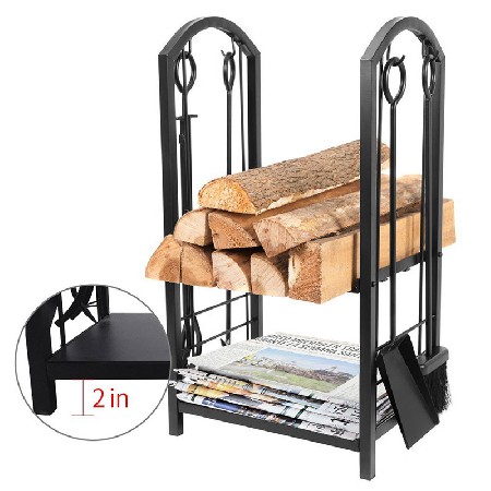 Fireplace Log Rack with 4 Tools Indoor Outdoor Fireside